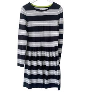 Eliza J Sweater Dress Gray Black Size M Knit Skater Fit Flare Whismigoth Stripe